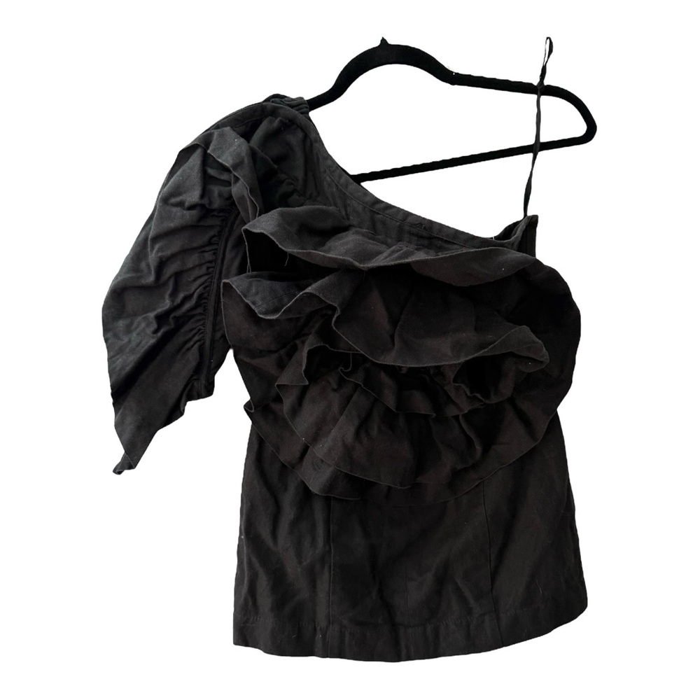 Mara Hoffman Floral One Shoulder Blouse in Black Size 0